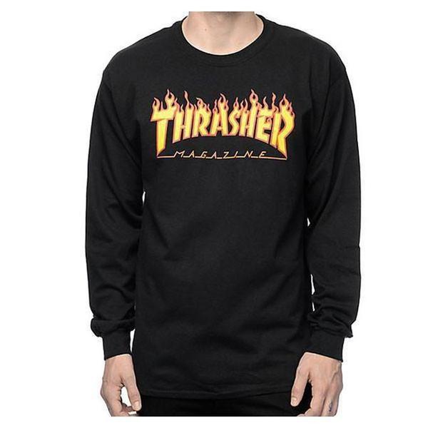 Thrasher Flame Logo Long Sleeve Tee Black-Black Sheep Skate Shop