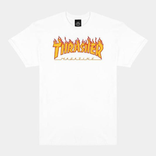 Thrasher Flame Logo T-Shirt White-Black Sheep Skate Shop