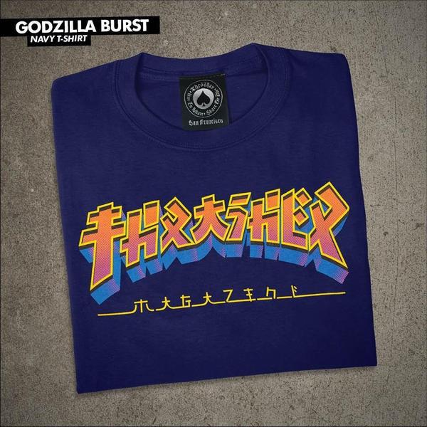 Thrasher Godzilla Burst Logo T-Shirt Navy-Black Sheep Skate Shop