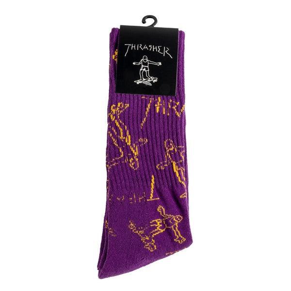 Thrasher Gonz Logo Crew Sock Purple - Gold-Black Sheep Skate Shop
