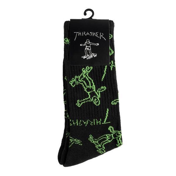 Thrasher Gonz Logo Crew Socks Black - Green-Black Sheep Skate Shop