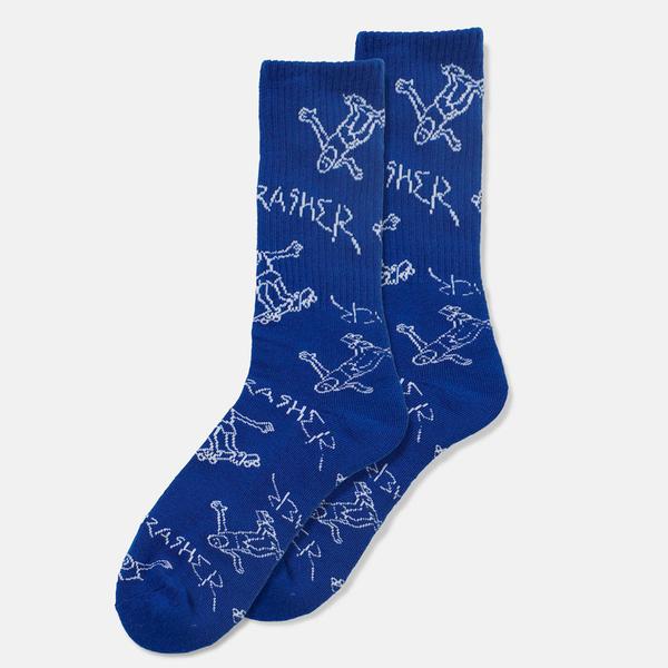 Thrasher Gonz Logo Crew Socks Blue - White-Black Sheep Skate Shop