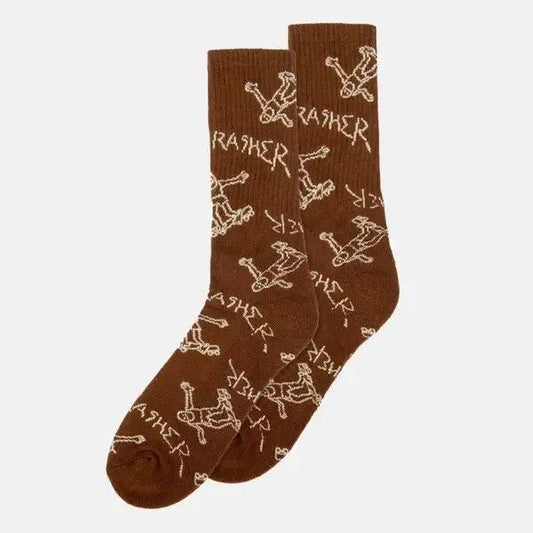 Thrasher Gonz Logo Crew Socks Brown-Black Sheep Skate Shop