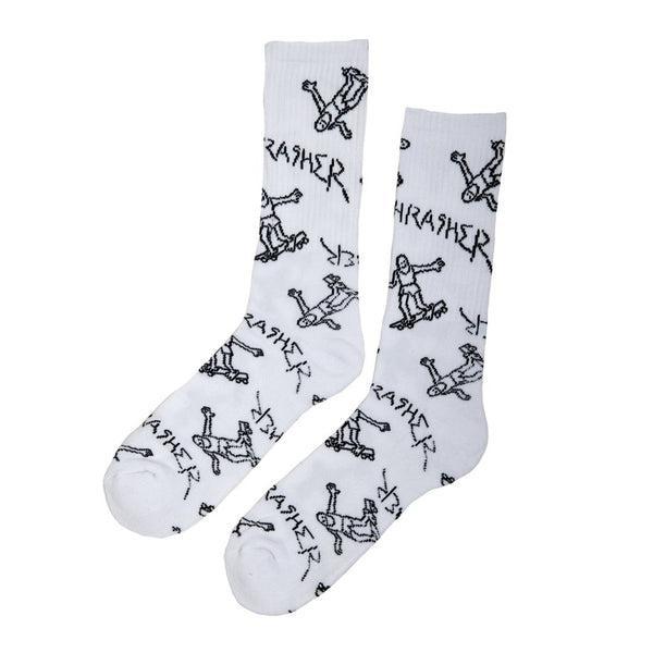 Thrasher Gonz Logo Crew Socks White-Black Sheep Skate Shop