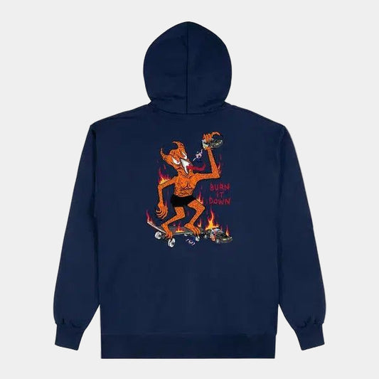 Thrasher Magazine Burn It Down Pullover Hoody Navy Blue-Black Sheep Skate Shop