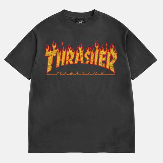 Thrasher Magazine Vintage Flame Logo T-Shirt Black Enzyme Wash-Black Sheep Skate Shop