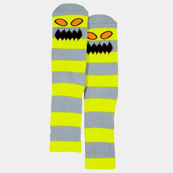 Toy Machine Monster Big Stripe Crew Sock Yellow - Grey-Black Sheep Skate Shop