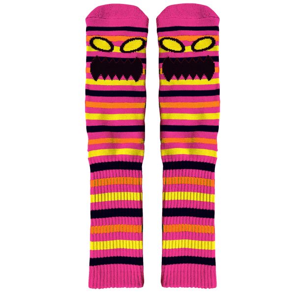 Toy Machine Monster Face Mini Stripes Crew Socks Pink-Black Sheep Skate Shop