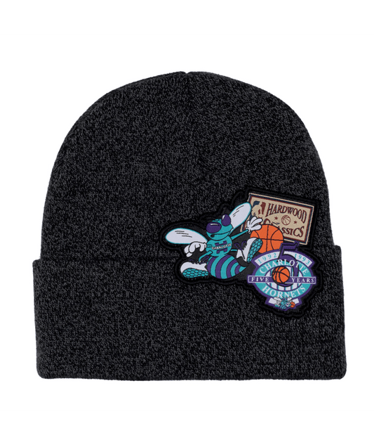 Mitchell & Ness Charlotte Hornets XL Logo Patch HWC Beanie Charcoal