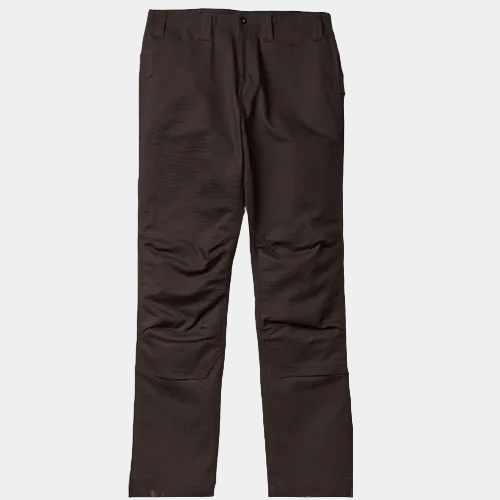 Dark brown technical pants with a subtle textured pattern, shown flat against a solid white background.