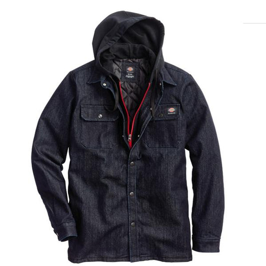 Dickies Skateboarding Denim Shirt Jacket With Fleece Hood Rinsed Indigo-Black Sheep Skate Shop