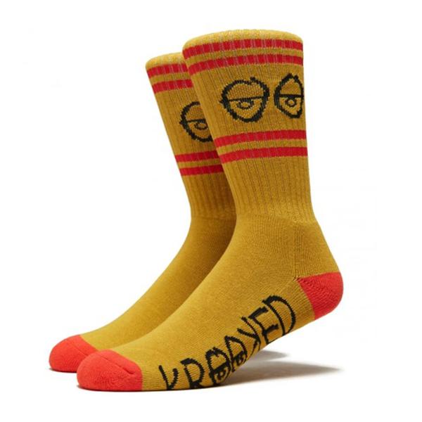 Krooked Big Eyes Crew Socks Gold - Red - Black-Black Sheep Skate Shop