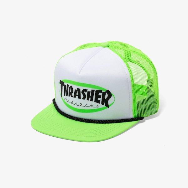 Thrasher Ellipse Logo Trucker Rope Snapback Hat Green-Black Sheep Skate Shop