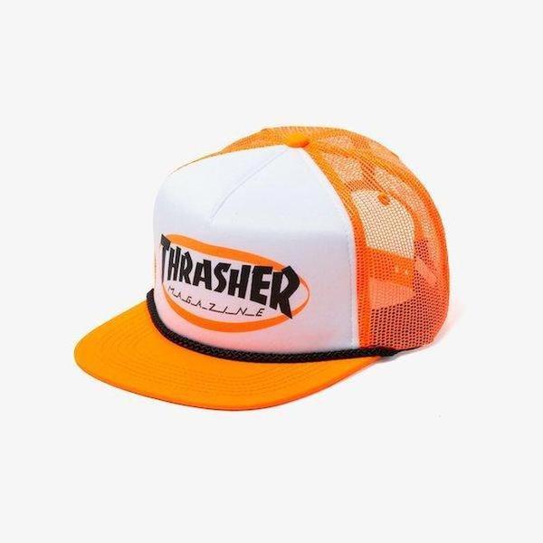 Thrasher Ellipse Logo Trucker Rope Snapback Hat Orange-Black Sheep Skate Shop