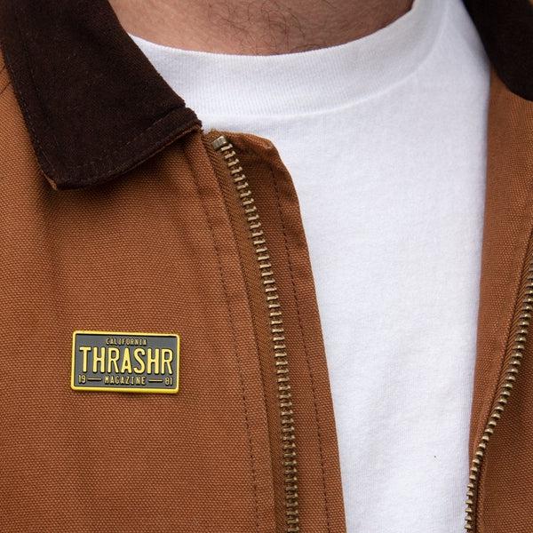 Thrasher License Plate Logo Lapel Pin Black - Yellow-Black Sheep Skate Shop