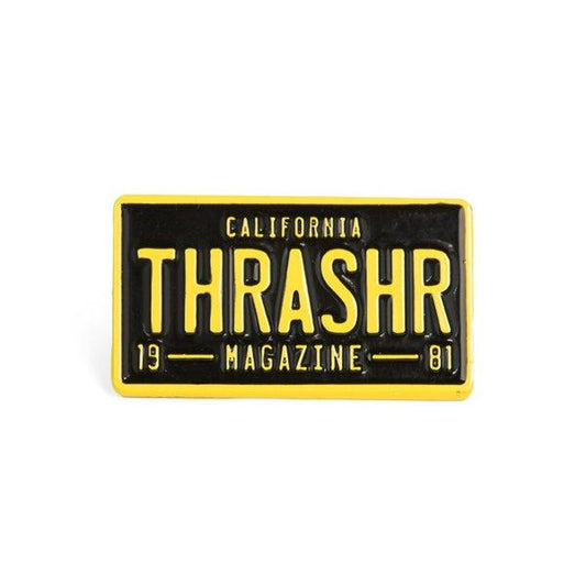 Thrasher License Plate Logo Lapel Pin Black - Yellow-Black Sheep Skate Shop