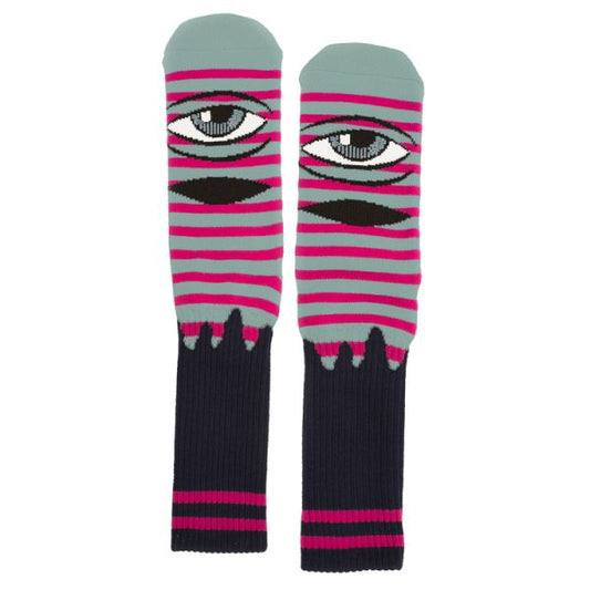 Toy Machine Sect Eye Stripe Crew Sock Sage - Pink-Black Sheep Skate Shop