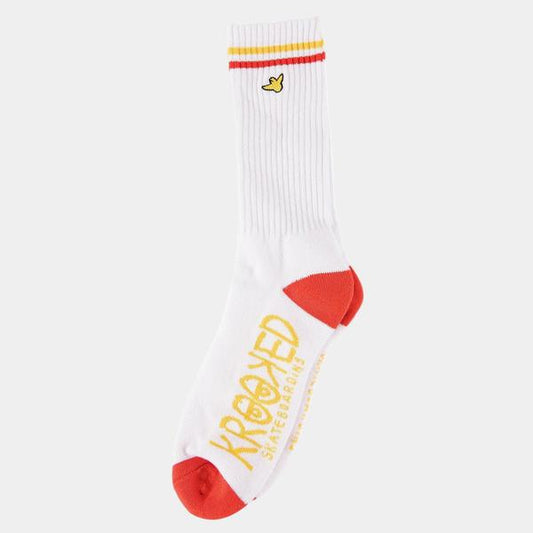 Krooked OG Bird Embroidered Crew Socks White - Yellow - Red-Black Sheep Skate Shop