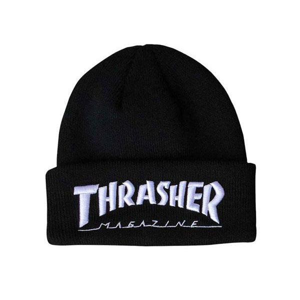 Thrasher Embroidered Logo Cuff Beanie Black - White-Black Sheep Skate Shop